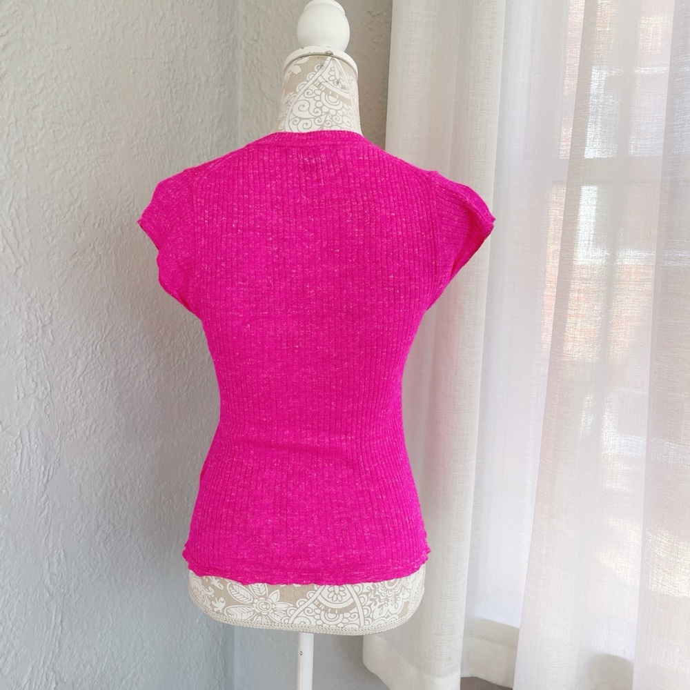 💗 J.Crew Merino Wool & Linen Ribbed Knit Top – Hot Pink, Size Small 💗 - Picture 6 of 7